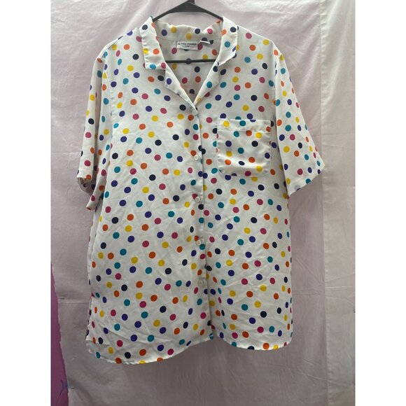 Alfred Dunner 20W White Polka Dot Short Sleeve Collard Button Down Blouse - Picture 1 of 6